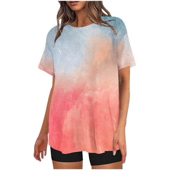 Two Piece Sets for Women Summer Plus Size Fashion Casual Gradient Print Crewneck Short Sleeve Oversized T Shirt Drop Shoulder Tops And Shorts Sets Clearance Under 10$!