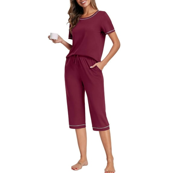 Two Piece Sets for Women Summer Plus Size Fashion Casual Loose Solid Round Neck Short Sleeved Capris Home Set Pajamas And Pajamas