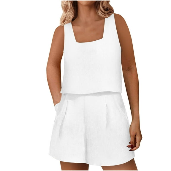 Two Piece Sets for Women Summer Plus Size Fashion Two Piece Casual Shorts With Pockets Set Short Sleeved Solid Color Casual Neck Top Shirt Set