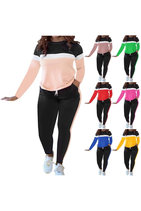 Two Piece Sets for Women Sweatsuit Long Sleeve Pullover Sweatshirt with Pockets Ladies Loose Tight Sweatpants Floral Print Casual Co Ord Sets Loungewear Sportswear Going Out Fall Outfits Hot Pink XXL