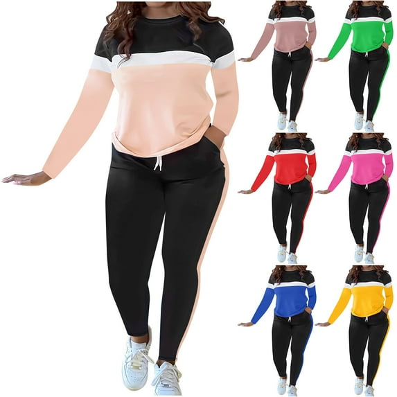 Two Piece Sets for Women Sweatsuit Long Sleeve Pullover Sweatshirt with Pockets Ladies Loose Tight Sweatpants Floral Print Casual Co Ord Sets Loungewear Sportswear Going Out Fall Outfits Khaki XL