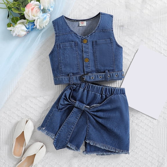 Two Piece Sets for Boys Girls'Denim Set Stylish And Fashionable Children's Denim Top And Shorts Two-piece Set Trendy Clothing Baby Girl 3-6 Months