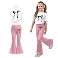 thumbnail image 1 of Two Piece Sets for Girls Short Sleeve Bow T-Shirt Top and Flared Pants Set Spring Clothes Size 7-8 Years Girls Clothes, 1 of 5