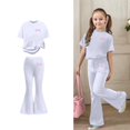 thumbnail image 1 of Two Piece Sets for Girls Short Sleeve Bow T-Shirt Top and Flared Pants Sets Spring Clothes Kids Clothes Girls 8-9 Years, 1 of 5