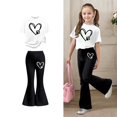 thumbnail image 1 of Two Piece Sets for Girls Short Sleeve Heart T-Shirt Top and Flared Pants Set Girls Spring Outfits Back to School Outfits for Teen Girls 11-12 Years, 1 of 4