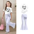 thumbnail image 1 of Two Piece Sets for Girls Short Sleeve Heart T-Shirt Top and Flared Pants Sets Girl Spring Clothes Teen Clothes for Girls 12-13 Years, 1 of 4
