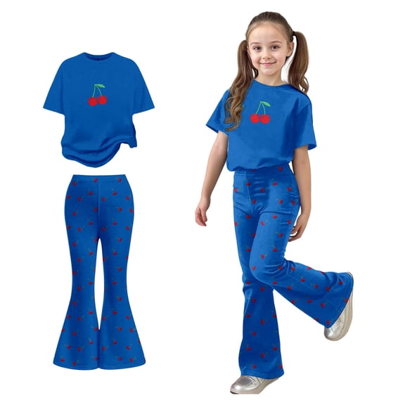 Two Piece Sets for Girls Short Sleeve T-Shirt Top and Flared Pants Set Summer Clothes Size 11-12 Years Girls Outfits