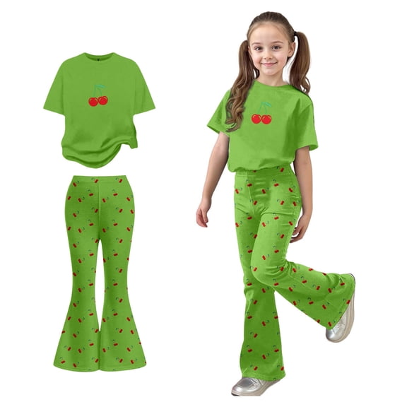 Two Piece Sets for Girls Short Sleeve T-Shirt Top and Flared Pants Sets Girls Summer Clothes Cute Outfits 7-8 Years