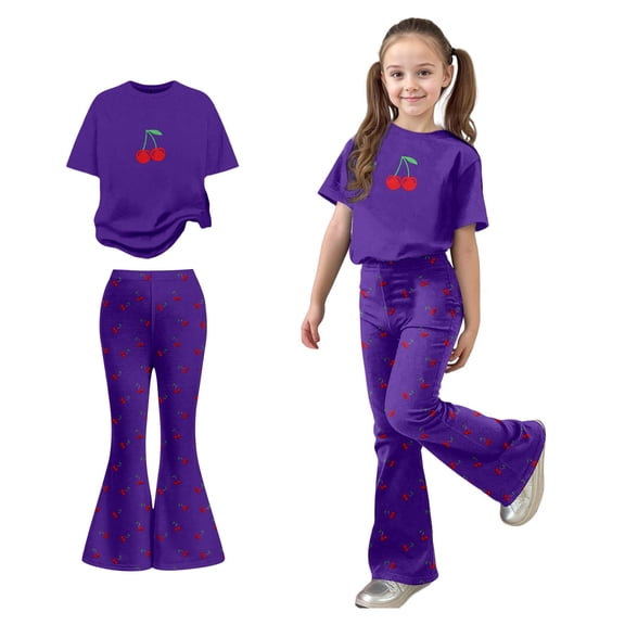 Two Piece Sets for Girls Short Sleeve T-Shirt Top and Flared Pants Sets Summer Outfits Girls Cute Outfits 7-8 Years