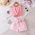 thumbnail image 1 of Two Piece Sets for Girls Shorts and Sleeveless Tank Tops Going-Out Outfits Toddlers Kids Cute Stripe Printed Vacation Travel Suits Set, 1 of 7