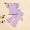 thumbnail image 1 of Two Piece Sets for Girls Size 1-5 Cute Going-Out Outfits Toddlers Kids Solid Color Ruffle Short Sleeve Tops and Pants Suits Set Summer, 1 of 8