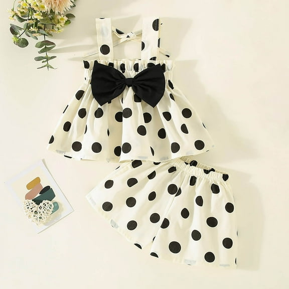Two Piece Sets for Girls Summer Cute Polka Dot Printed Dresses Outfits 1-4Y Toddlers Kids Sleeveless Dress and Shorts Vacation Outfit Set