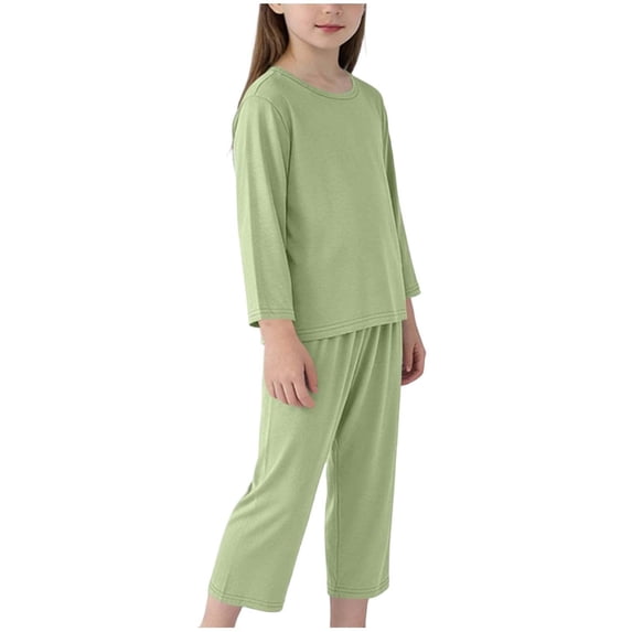 Two Piece Sets for Grils Crew Neck Long Sleeve Tops and Elastic Waist Pants Comfy Soft Lounge Kids Outfit Set 1-13 Years