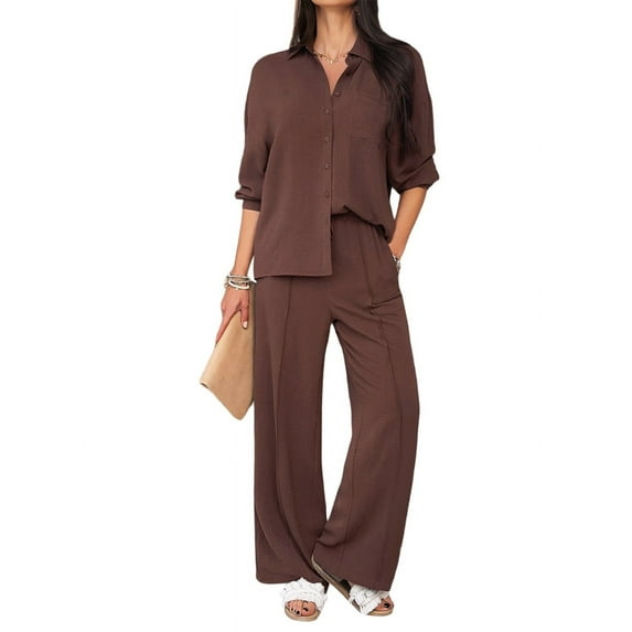 Two Piece Sets for Women 2025 Summer Long Lounge Set Casual Beach Vacation Outfits Spring Tracksuit Coffee Color S