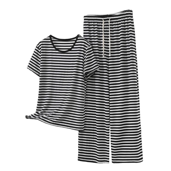 Two Piece Sets for Women 2026 Short Sleeve Round-Neck Short Casual Pullover Comfy Set