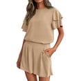 thumbnail image 1 of Two Piece Sets for Women 2026 Spring Summer Ruffle Sleeve Lounge Matching Shorts Set Casual Beach Vacation Clothes Beige S, 1 of 7