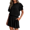 thumbnail image 1 of Two Piece Sets for Women 2026 Spring Summer Ruffle Sleeve Lounge Matching Shorts Set Casual Beach Vacation Clothes Black S, 1 of 7