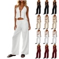 thumbnail image 1 of Two Piece Sets for Women 2026 Summer Fashion Plus Size Casual Solid Color V Neck SleevelessTank Top Straight Leg Pants Set, 1 of 6