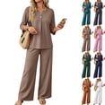 thumbnail image 1 of Two Piece Sets for Women 3/4 Sleeve Button Lounge Sets 2026 Summer Fall Vacation Travel Outfits Fashion Clothing Coffee S, 1 of 6