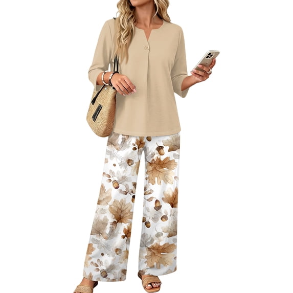 Two Piece Sets for Women 3/4 Sleeve Tops and Wide Leg Pants Tracksuit Summer Casual Matching Sweatsuits