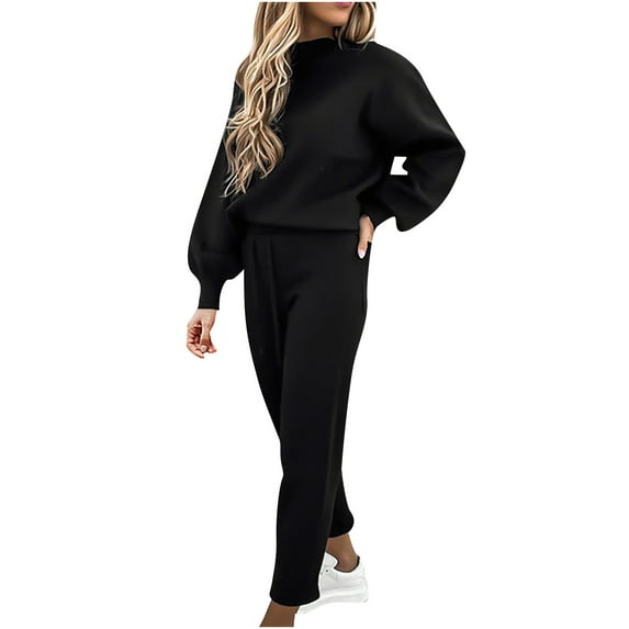 Two Piece Sets for Women Casual Solid Color Two Piece Long Pants Hooded Pullover Long Sleeve Sweatshirts Sets