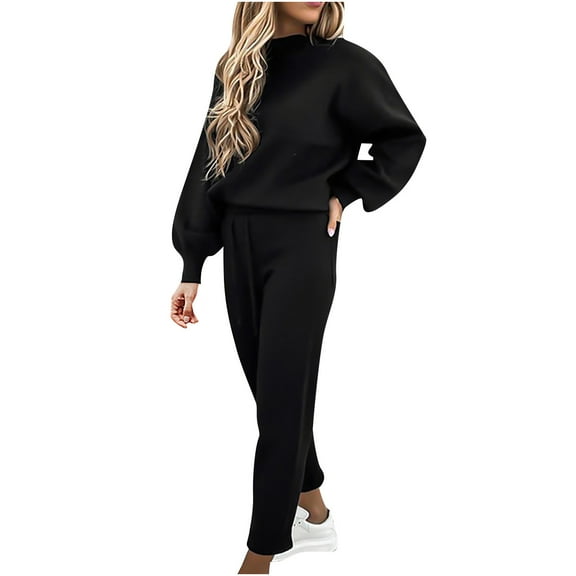 Two Piece Sets for Women Casual Solid Color Two Piece Long Pants Hooded Pullover Long Sleeve Sweatshirts Sets