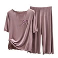 thumbnail image 1 of Two Piece Sets for Women Casual Summer Crew Neck Short Sleeve Top Elastic Waist Wide Leg Pants Lounge Sets Outfits Set, 1 of 3