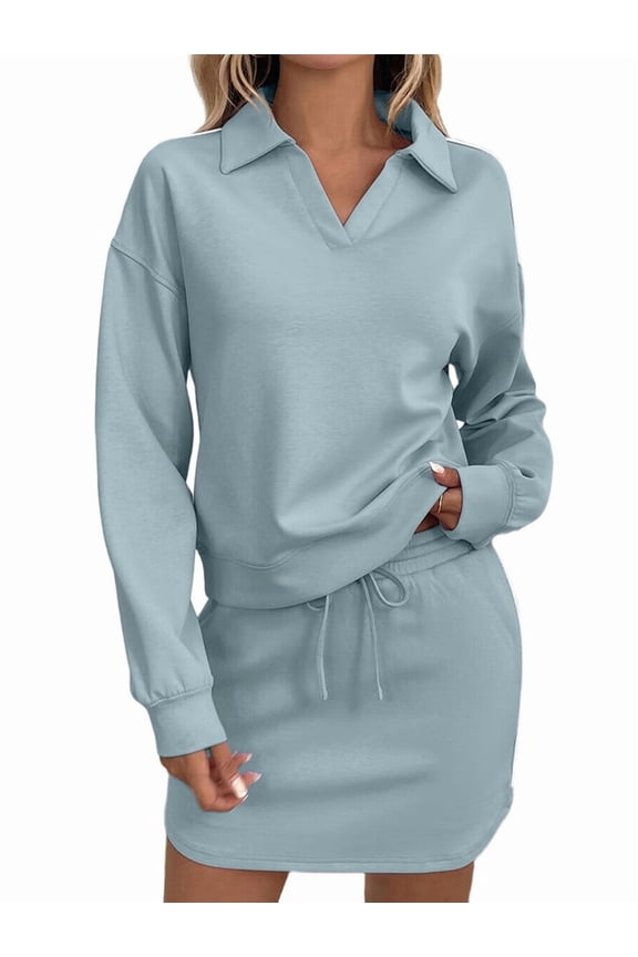 Two Piece Sets for Women Casual Tracksuit Sweatshirt Skorts Matching Set Lounge Tennis Jogger Sweat Suit Blue M