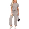 thumbnail image 1 of Two Piece Sets for Women Casual Travel Vacation Outfits Summer Short Sleeve Tops Wide Leg Crop Pants Lounge Sets Saffron M, 1 of 2