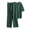 thumbnail image 1 of Two Piece Sets for Women Cooling Summer Outfits Loose Textured Short Sleeve Tops and Wide Leg Ribbed Pants Suits One Size (Free Size, Green), 1 of 3