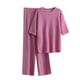 thumbnail image 1 of Two Piece Sets for Women Cooling Summer Outfits Loose Textured Short Sleeve Tops and Wide Leg Ribbed Pants Suits One Size (Free Size, Hot Pink), 1 of 3