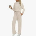 thumbnail image 1 of Two Piece Sets for Women Cozy Long Sleeve Mock Neck Matching Sets Fall Winter Casual Outfit with Pockets Beige XL, 1 of 5