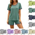 thumbnail image 1 of Pajamas for Women Set Dqueduo Women's Solid Color Crew Neck Short Sleeve Top & Shorts Pajama Set – Contrast Piping Loungewear, 1 of 6