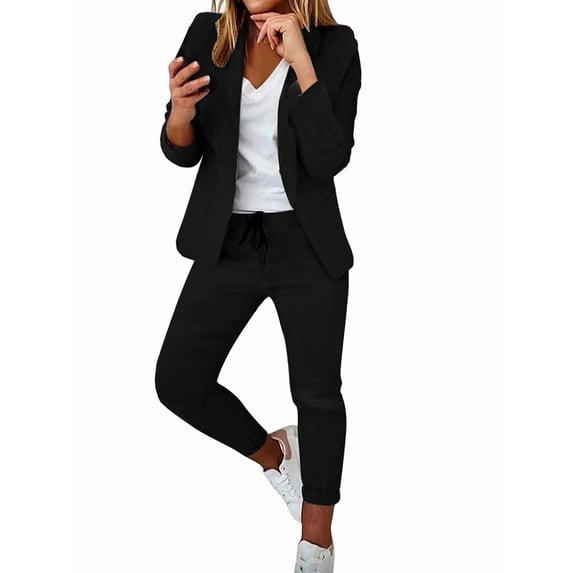 Two Piece Sets for Women Dressy Suits Long Sleeve Blazer Sets Tapered Suits Business Professional Outfits Black S