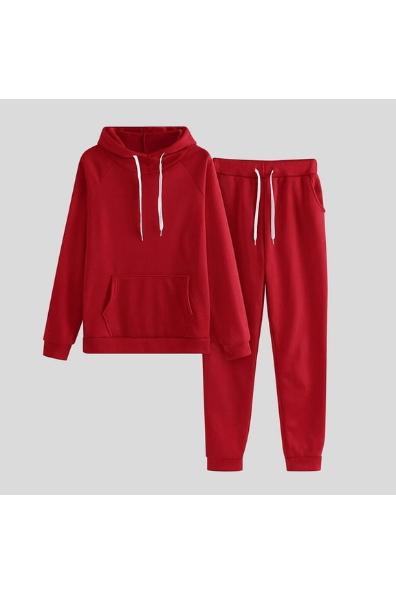 Two Piece Sets for Women Fall Fashion Sweatsuit Loose Hoodie Sweatshirt Sweatpants Loungewear Airport Outfits New Beach Pants Set for Women Red XL