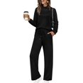 thumbnail image 1 of Two Piece Sets for Women Fall Outfits Long Sleeve Lounge Sets Side Slit Wide Leg Pants Black S, 1 of 7