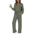 thumbnail image 1 of Two Piece Sets for Women Fall Outfits Long Sleeve Lounge Sets Side Slit Wide Leg Pants Green S, 1 of 7