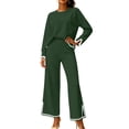 thumbnail image 1 of Two Piece Sets for Women Fall Outfits Lounge Set Casual Long Sleeve Round Neck Top Loose High Waist Wide Leg Pants 2 Piece Tracksuit, 1 of 5