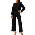 thumbnail image 1 of Two Piece Sets for Women Fall Outfits Lounge Set Casual Long Sleeve Round Neck Top Loose High Waist Wide Leg Pants 2 Piece Tracksuit, 1 of 5