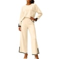 thumbnail image 1 of Two Piece Sets for Women Fall Outfits Lounge Set Casual Long Sleeve Round Neck Top Loose High Waist Wide Leg Pants 2 Piece Tracksuit, 1 of 5