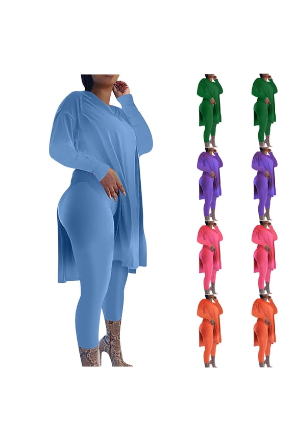 Two Piece Sets for Women Fall Plus Size Casual Spring Summer Long Sleeve Round-Neck Blouses & Shirts Sets