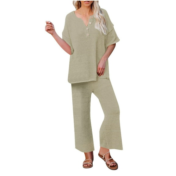 Two Piece Sets for Women Fall Plus Size Solid Color Top And Pants Home Two-piece Set