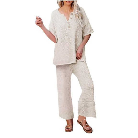 Two Piece Sets for Women Fall Plus Size Solid Color Top And Pants Home Two-piece Set