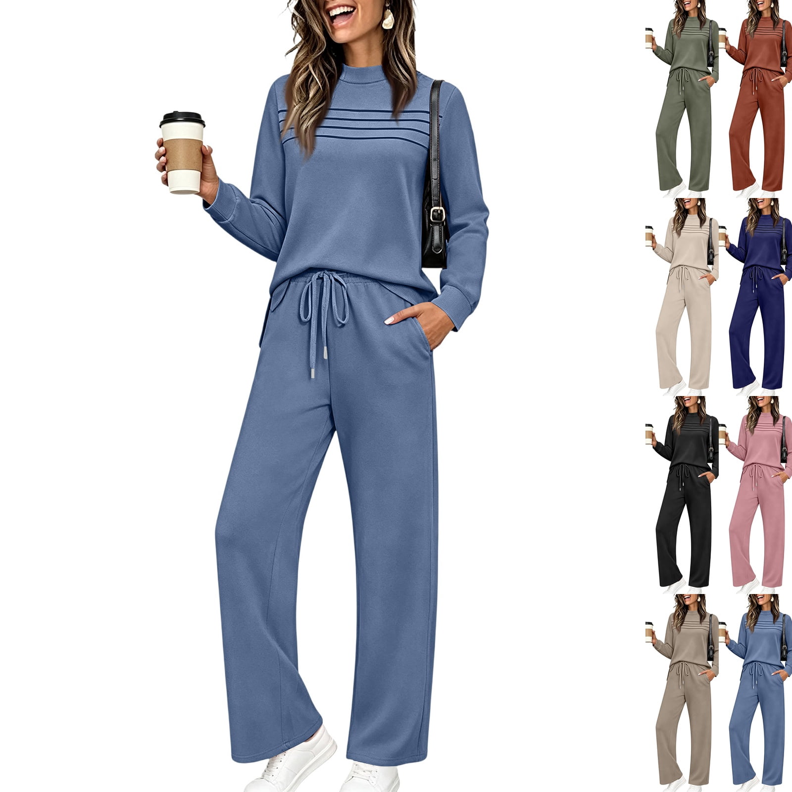 Two Piece Sets for Women Fall Travel Outfits Long Sleeve Loose Fit Side ...