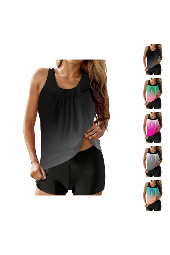 Two Piece Sets for Women Floral Print Tankini Top with Matching Swim Shorts Athletic Bathing Suit Full Coverage Swimwear for Beach