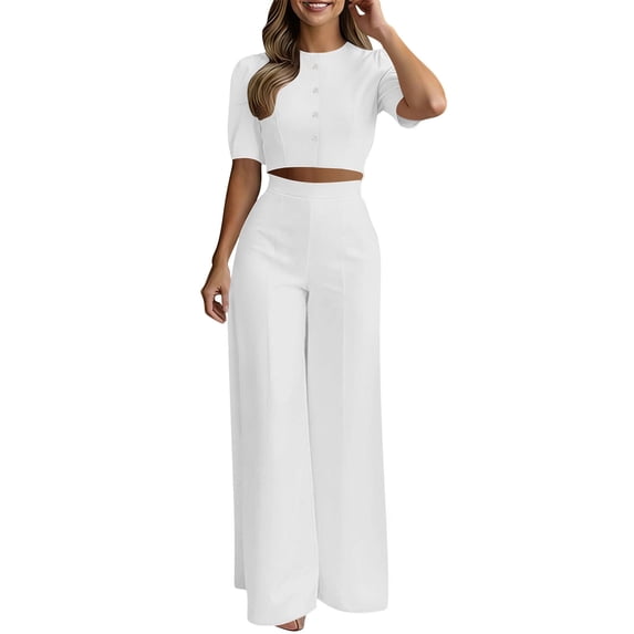 Two Piece Sets for Women Going out Summer Solid Color Fashionable Casual Temperament Elegant Short Top Long Pants Set Two-piece Set
