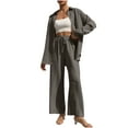 thumbnail image 1 of Two Piece Sets for Women Lightweight Casual Long Sleeve Button Down Shirt and Wide Leg Pants Fall Lounge Outfits (XL, Gray), 1 of 6