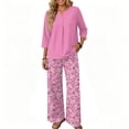 thumbnail image 1 of Two Piece Sets for Women Lounge 3/4 Length Sleeve Womens Tops Graphic Pants with Pockets Summer Outfits, 1 of 5