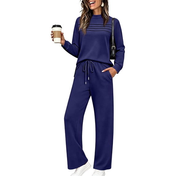 Two Piece Sets for Women Lounge Sets Crew Neck Sweatshirt Baggy Sweatpants with Pockets Matching Sweatsuits Set Fall Travel Outfits