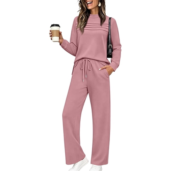 Two Piece Sets for Women Lounge Sets Crew Neck Sweatshirt Baggy Sweatpants with Pockets Matching Sweatsuits Set Fall Travel Outfits